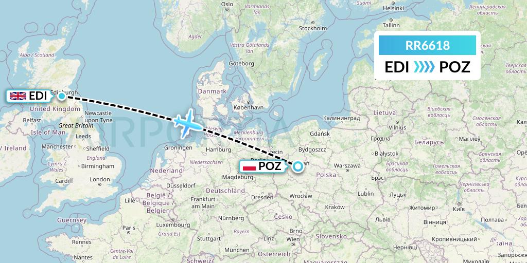 RR6618 Royal Air Force Flight Map: Edinburgh to Poznan