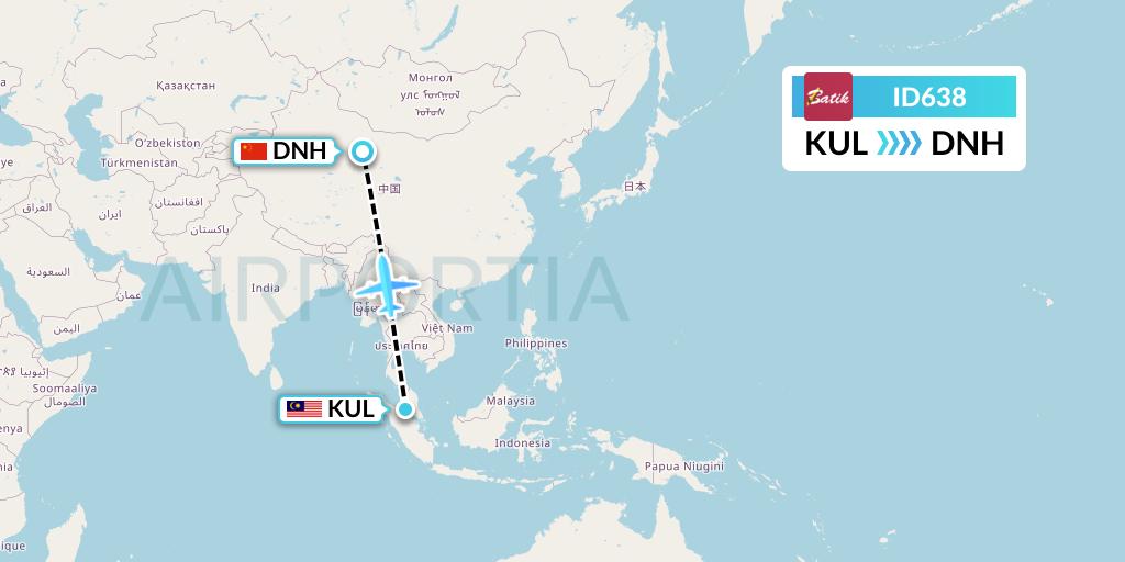 ID638 Batik Air Flight Map: Kuala Lumpur to Dunhuang