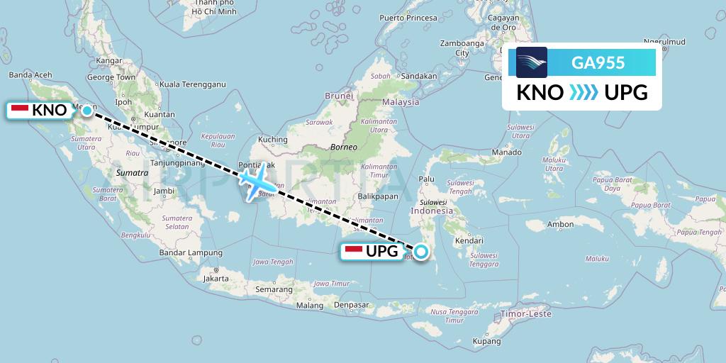 GA955 Garuda Indonesia Flight Map: Medan to Makassar