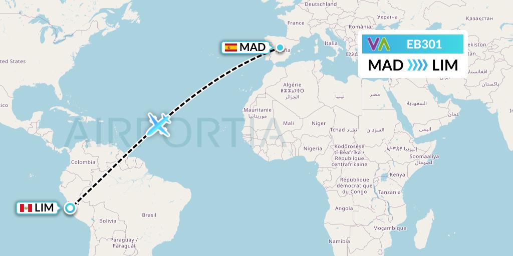 EB301 Wamos Air Flight Map: Madrid to Lima