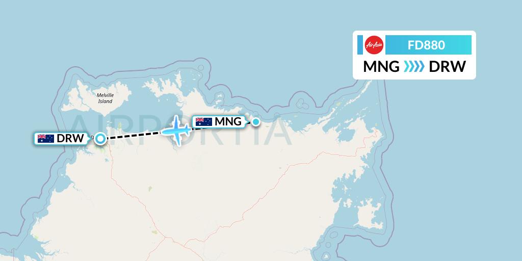 FD880 Thai AirAsia Flight Map: Maningrida to Darwin