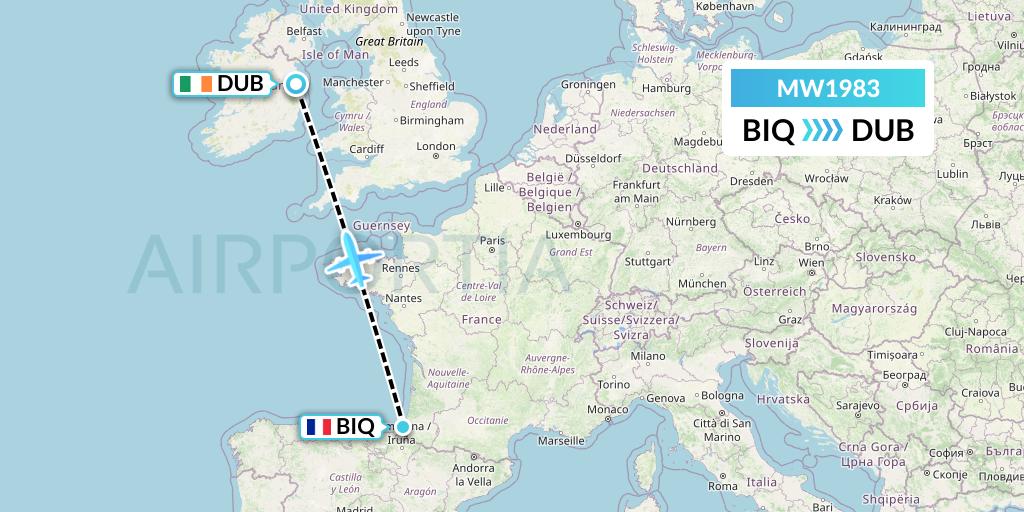 MW1983 Mokulele Flight Service Flight Map: Biarritz to Dublin