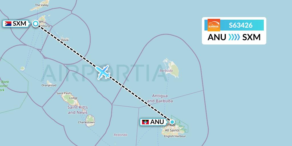 S63426 Sunrise Airways Flight Map: Antigua to Sint Maarten