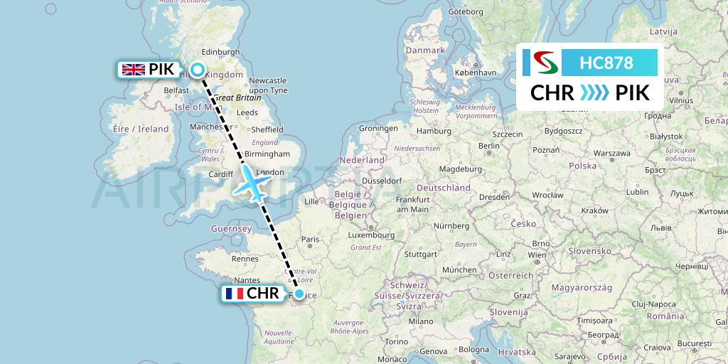 HC878 Air Senegal Flight Map: Chateauroux to Prestwick