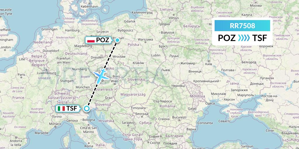 RR7508 Royal Air Force Flight Map: Poznan to Treviso