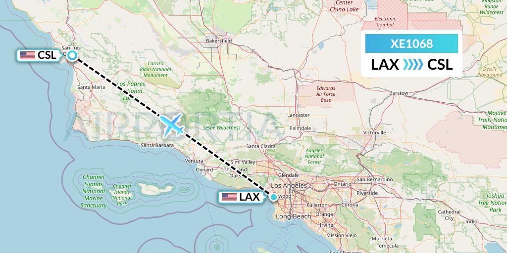 XE1068 Jsx Flight Map: Los Angeles to San Luis Obispo