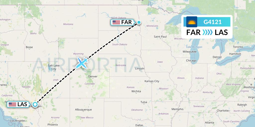 G4121 Allegiant Air Flight Map: Fargo to Las Vegas