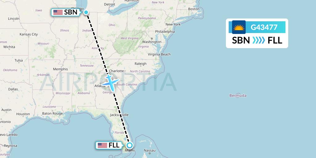 G43477 Allegiant Air Flight Map: South Bend to Fort Lauderdale