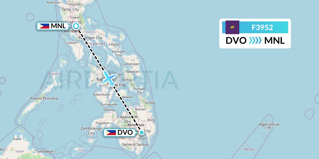 F3952 flydeal Flight Map: Davao City to Manila