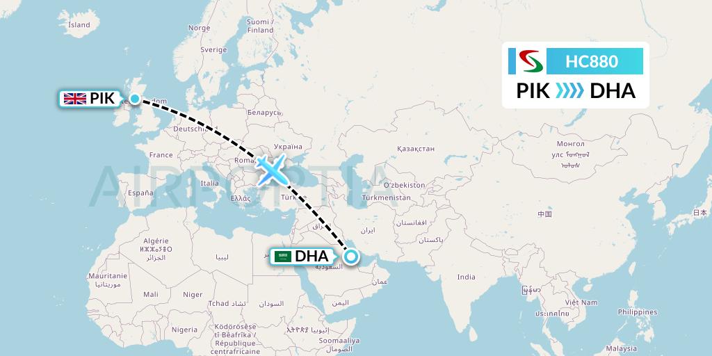 HC880 Air Senegal Flight Map: Prestwick to Saudi Arabia