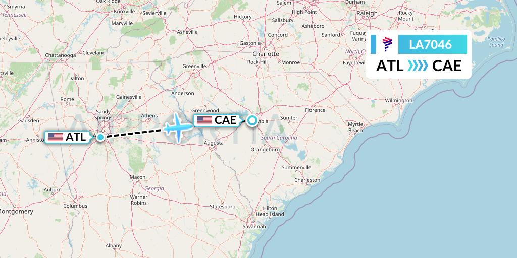 LA7046 LAN Airlines Flight Map: Atlanta to Columbia