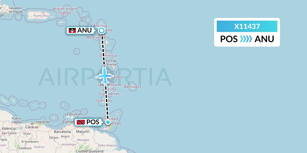 X11437 Nik Airways Flight Map: Port of Spain to Antigua