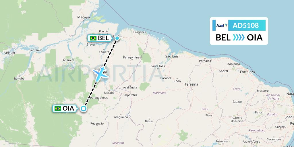 AD5108 Azul Brazilian Airlines Flight Map: Belem to Ourilandia