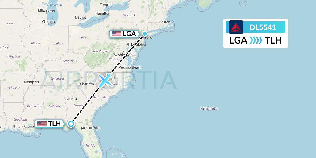 DL5541 Delta Air Lines Flight Map: New York to Tallahassee