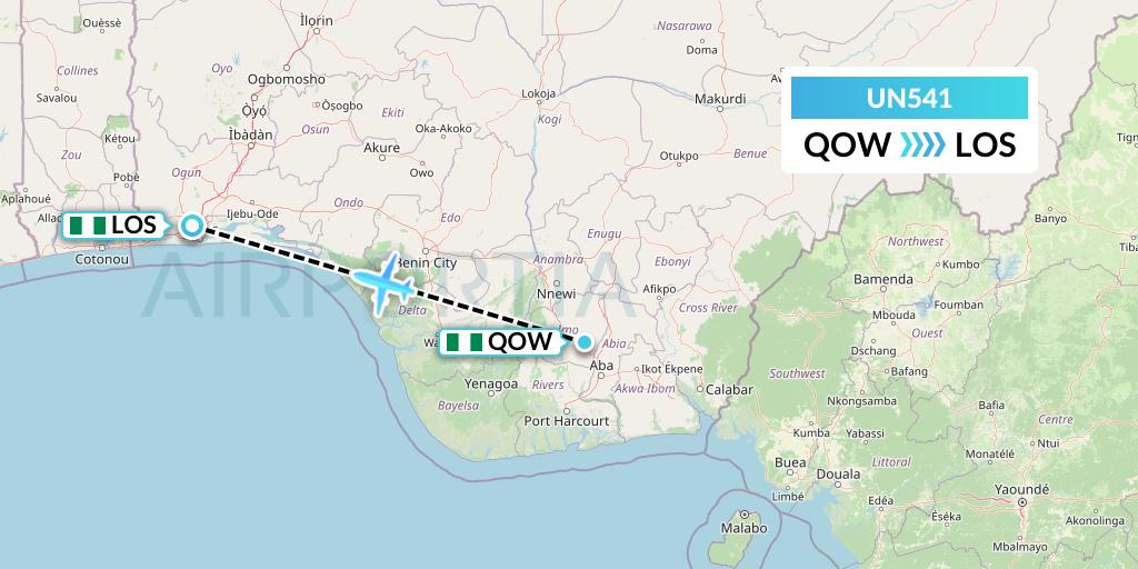 UN541 United Nigeria Airlines Flight Map: Owerri to Lagos