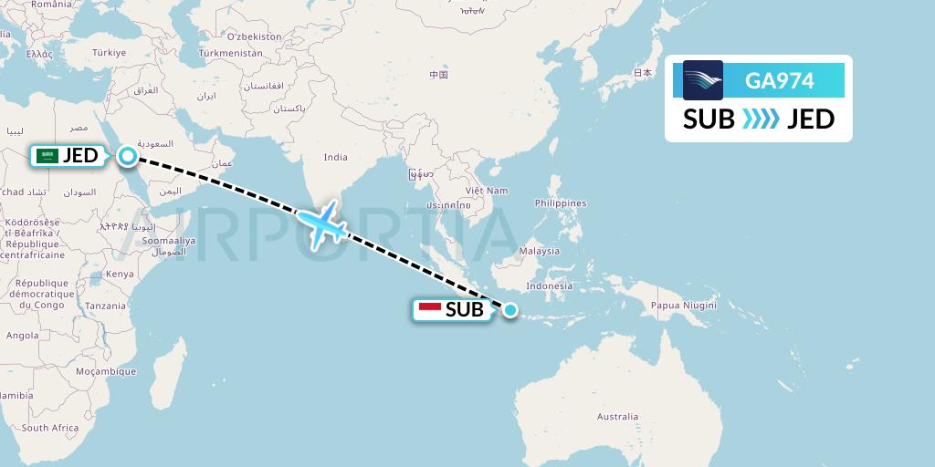 GA974 Garuda Indonesia Flight Map: Surabaya to Jeddah