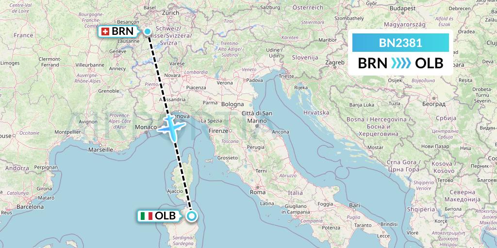 BN2381 Forward Air International Airlines Flight Map: Bern to Olbia
