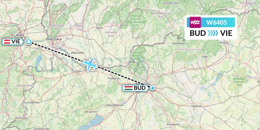 W6405 Wizz Air Flight Map: Budapest to Vienna