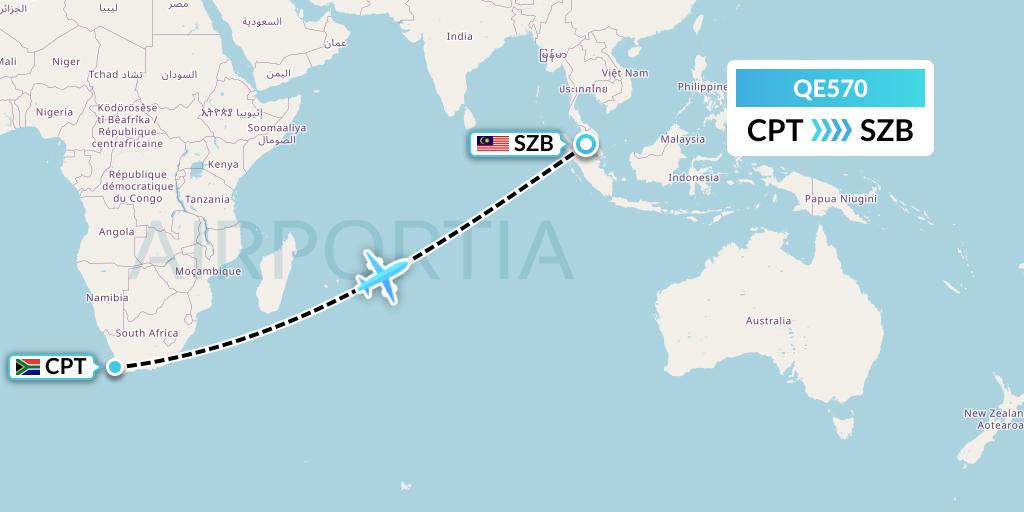 QE570 Air Moorea Flight Map: Cape Town to Kuala Lumpur