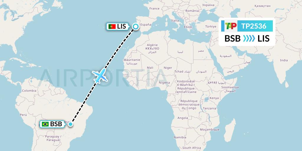 TP2536 TAP Portugal Flight Map: Brasilia to Lisbon