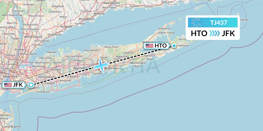 TJ437 Tradewind Aviation Flight Map: East Hampton to New York