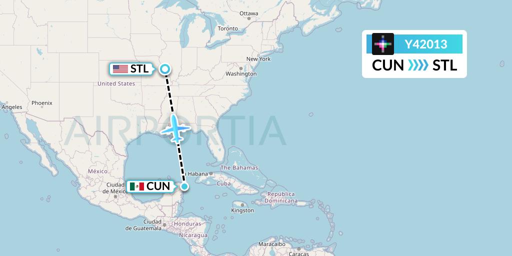 Y42013 Volaris Flight Map: Cancun to St. Louis