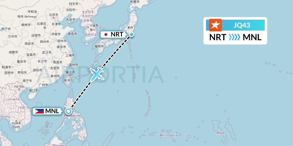 JQ43 Jetstar Airways Flight Map: Tokyo to Manila