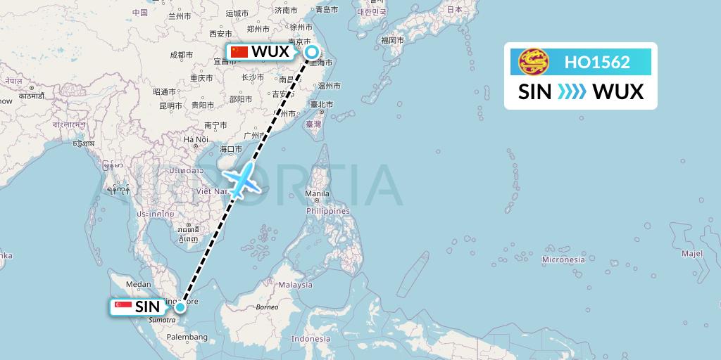 HO1562 Juneyao Airlines Flight Map: Singapore to Wuxi