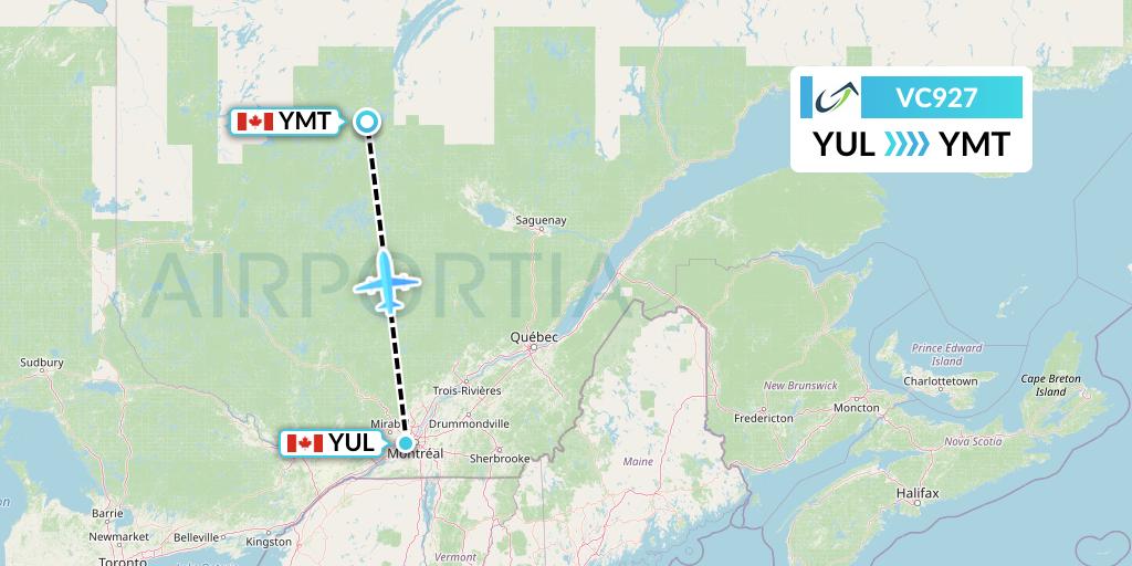 VC927 ViaAir Flight Map: Montreal to Chibougamau