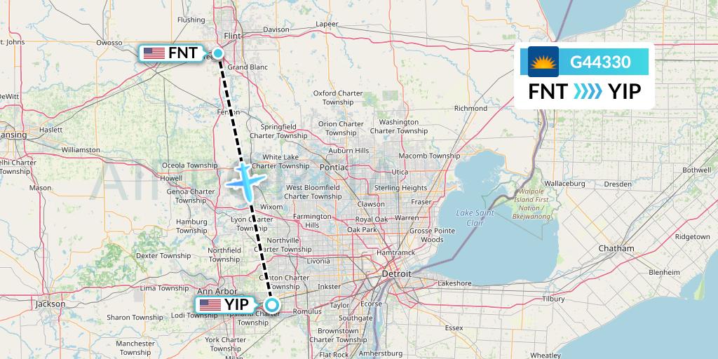 G44330 Allegiant Air Flight Map: Flint to Detroit