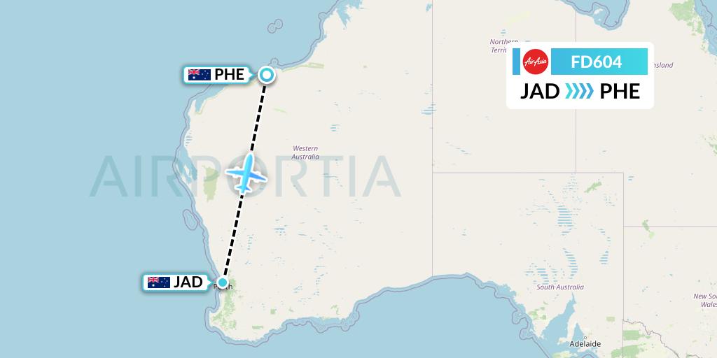 FD604 Thai AirAsia Flight Map: Perth to Port Hedland