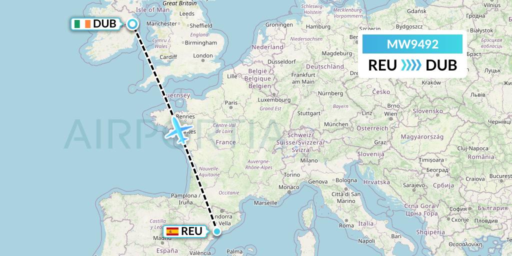 MW9492 Mokulele Flight Service Flight Map: Reus to Dublin