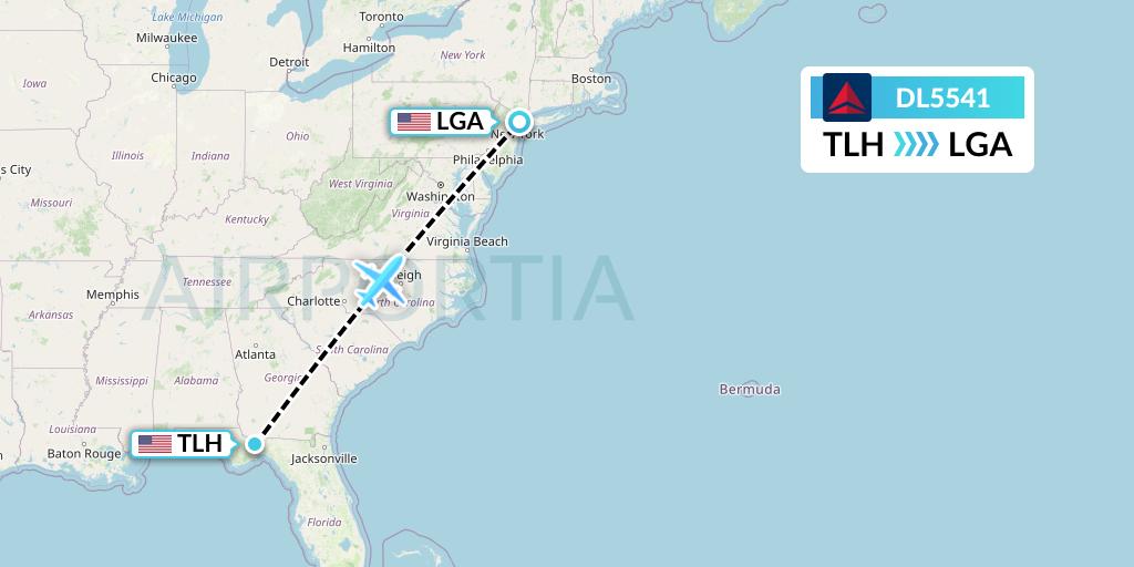 DL5541 Delta Air Lines Flight Map: Tallahassee to New York