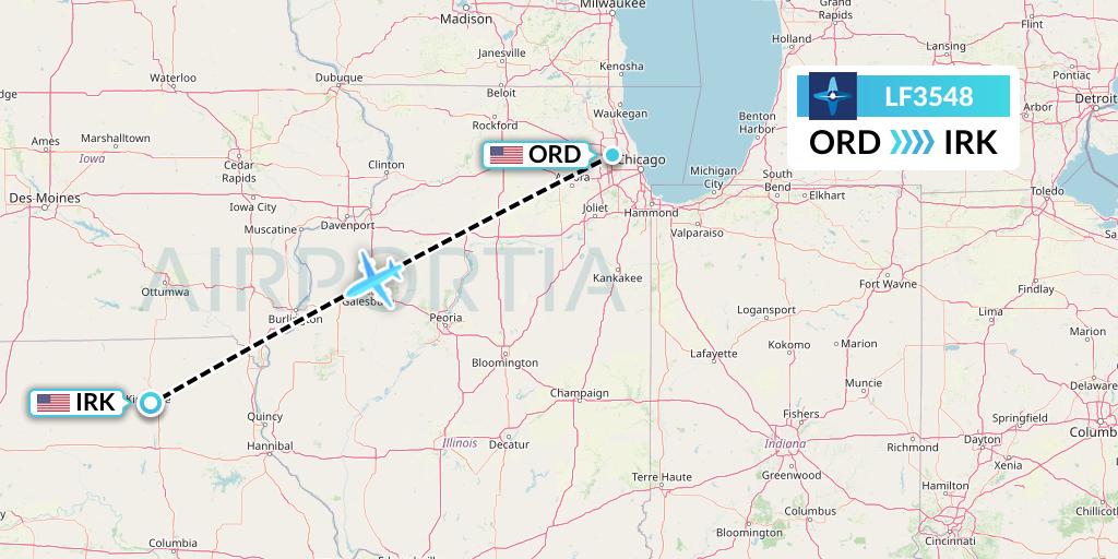 LF3548 Corporate Flight Management Flight Map: Chicago to Kirksville