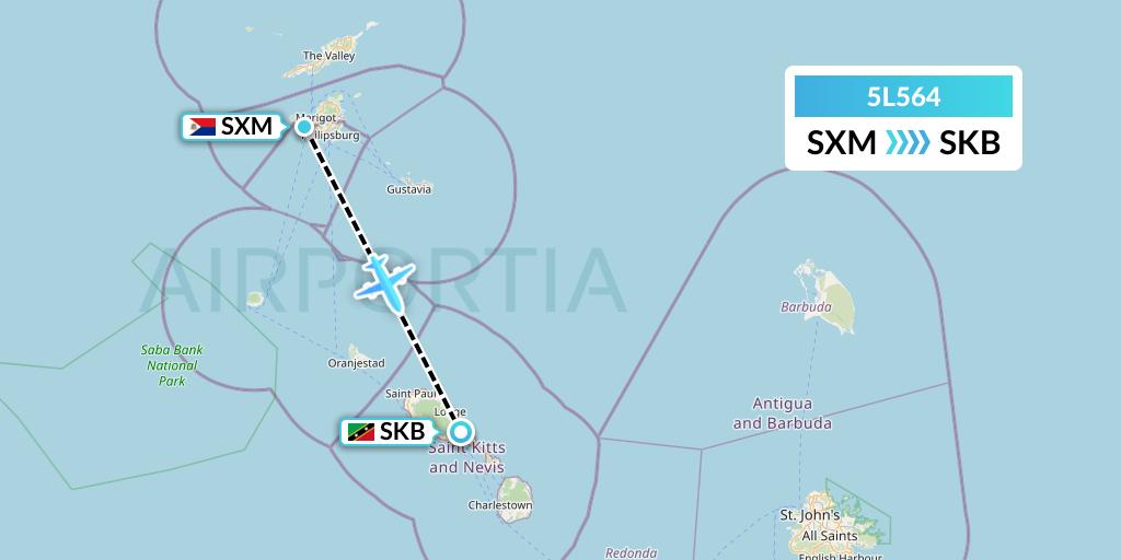 5L564 Fly Salone Airlines Limited Flight Map: Sint Maarten to Basseterre
