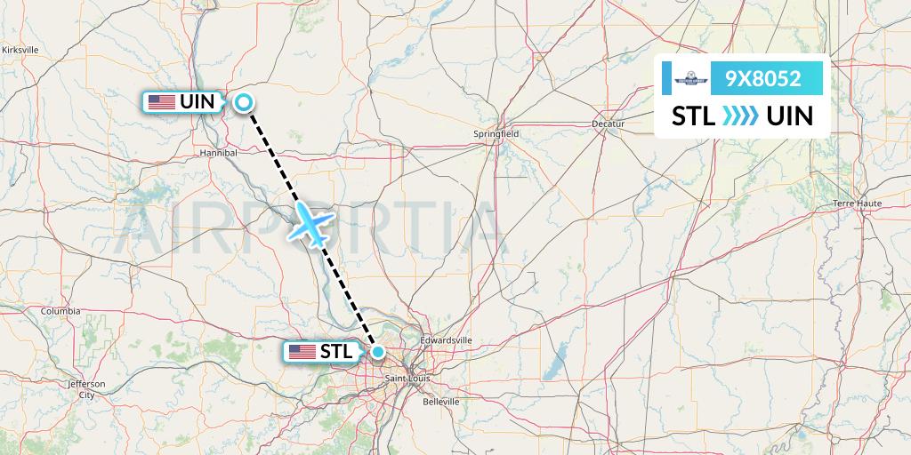 9X8052 Southern Airways Express Flight Map: St. Louis to Quincy