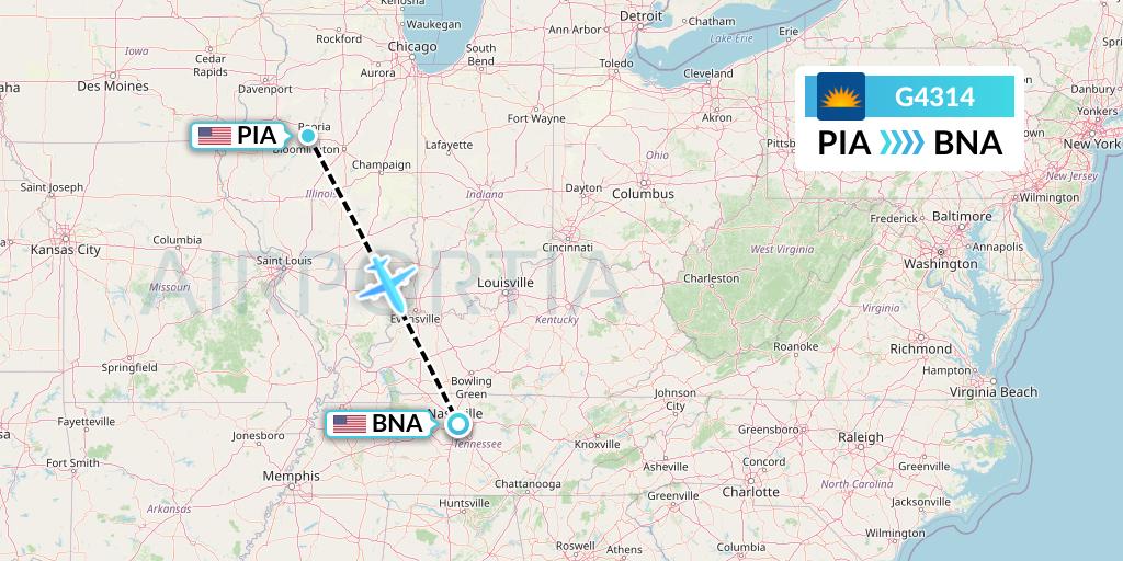 G4314 Allegiant Air Flight Map: Peoria to Nashville