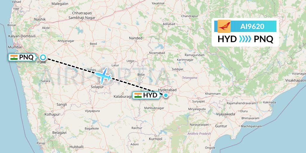 AI9620 Air India Flight Map: Hyderabad to Pune