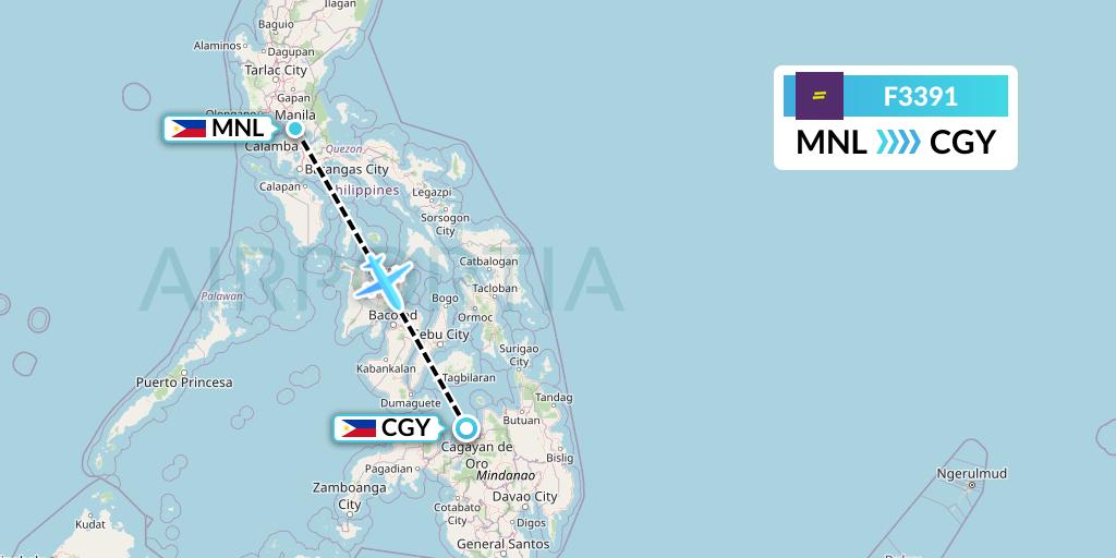 F3391 flydeal Flight Map: Manila to Cagayan de Oro
