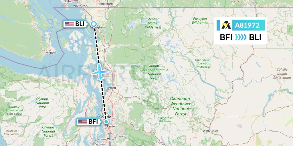 A81972 Aerolink Uganda Flight Map: Seattle to Bellingham