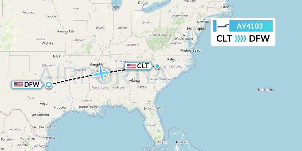 AY4103 Finnair Flight Map: Charlotte to Dallas