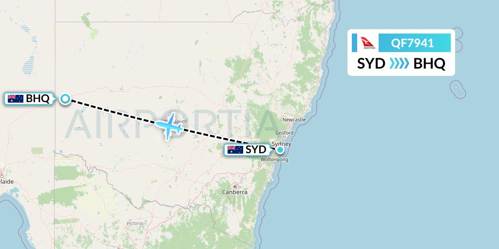 QF7941 Qantas Flight Map: Sydney to Broken Hill