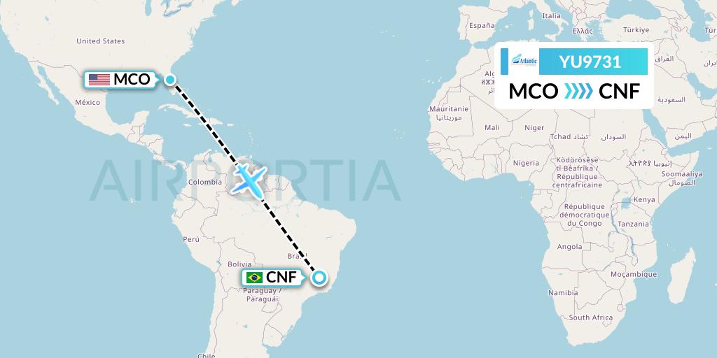 YU9731 EuroAtlantic Airways Flight Map: Orlando to Belo Horizonte