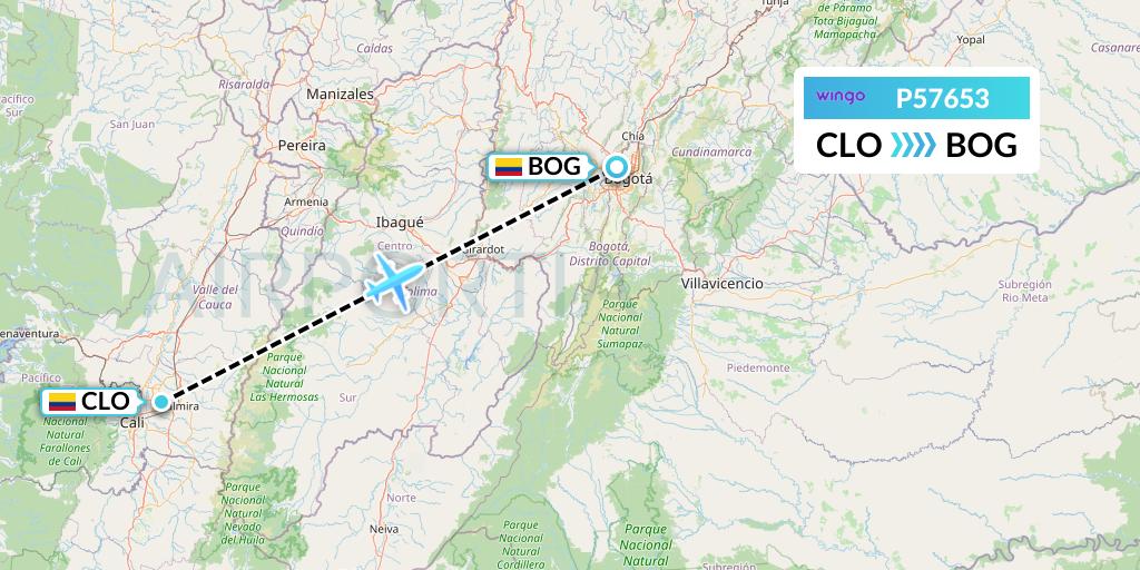 P57653 Copa Airlines Colombia Flight Map: Cali to Bogota