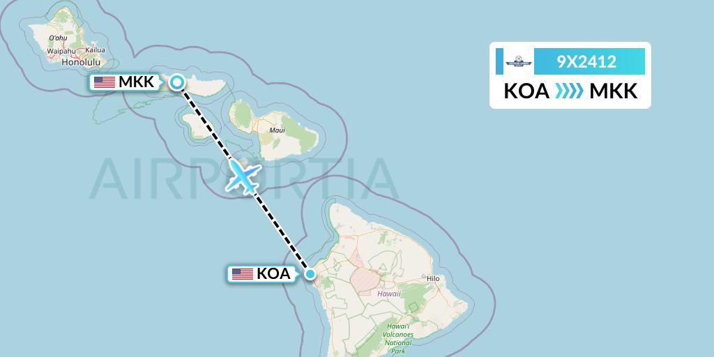 9X2412 Southern Airways Express Flight Map: Kailua-Kona to Kaunakakai