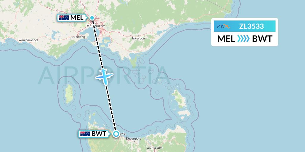 ZL3533 Regional Express Flight Map: Melbourne to Burnie
