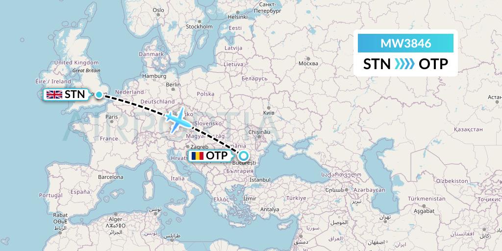 MW3846 Mokulele Flight Service Flight Map: London to Bucharest
