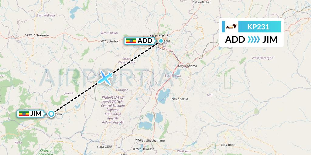 KP231 ASKY Flight Map: Addis Ababa to Jimma