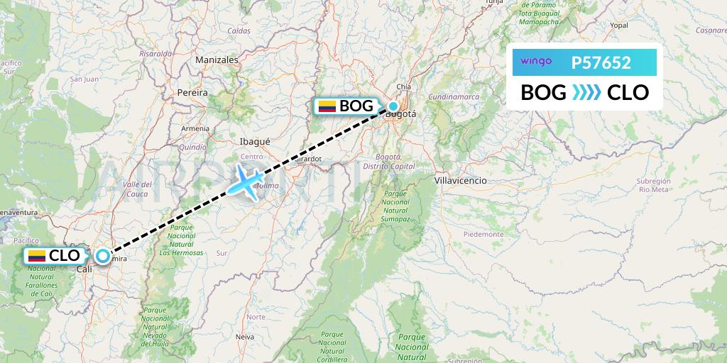 P57652 Copa Airlines Colombia Flight Map: Bogota to Cali