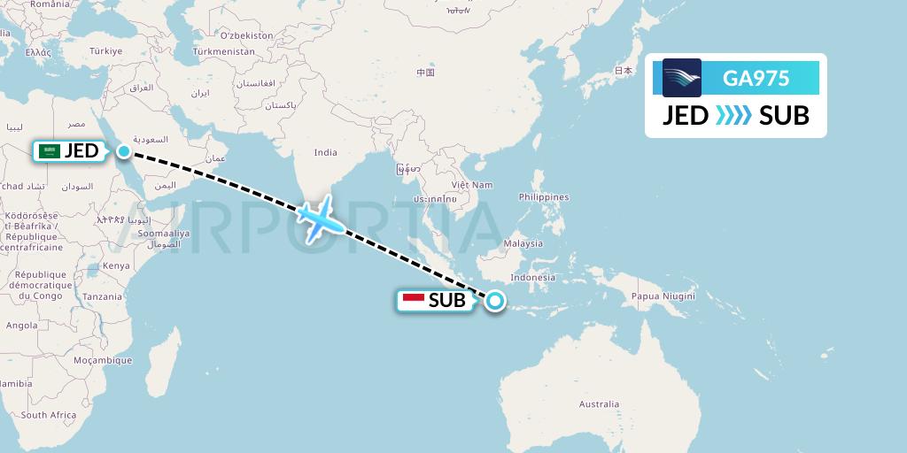 GA975 Garuda Indonesia Flight Map: Jeddah to Surabaya